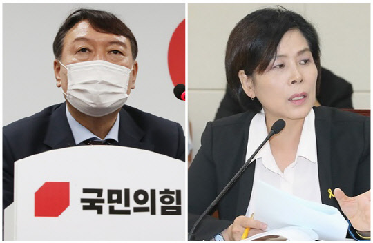 윤석열(왼쪽) 전 검찰총장과 최민희 더불어민주당 전 의원. 연합뉴스